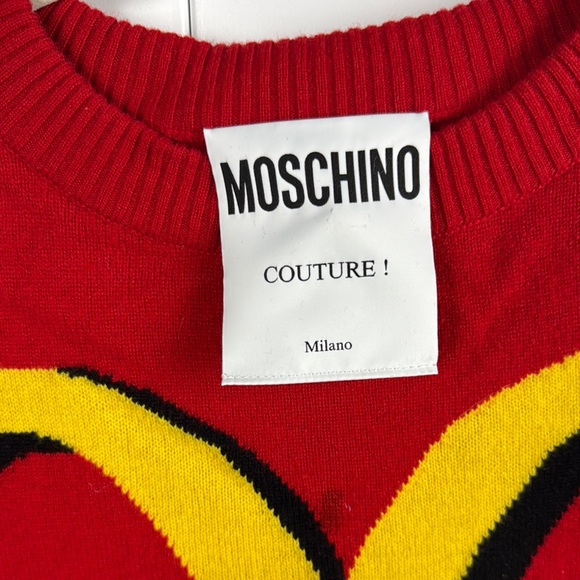 Moschino Red Wool & Cashmere Jumper Dress with Yellow Heart Design - Picture 7 of 9